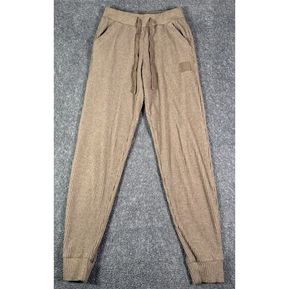 Alo Yoga Muse Sweatpants Womens XXS 2XS Brown Ribbed Joggers Drawstring Active